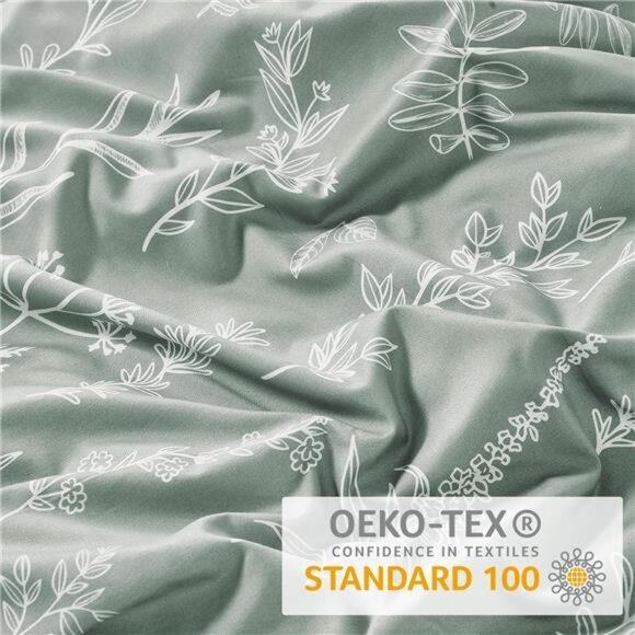 Duvet Cover Queen Size, Reversible Floral Green Duvet Cover Set - Picture 3 of 7